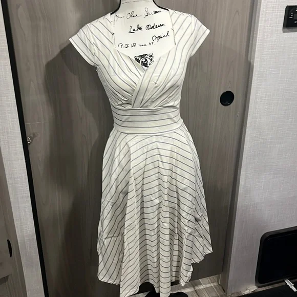 Gown Town Dresses | White And Blue Striped Pinup Dress | Color: Blue/White | Size: M | Kristaklaserner's Closet